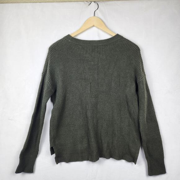 Madewell Green Long Sleeve Ribbed Knit Crewneck Pullover Patch Pocket Sweater xs - Picture 5 of 8